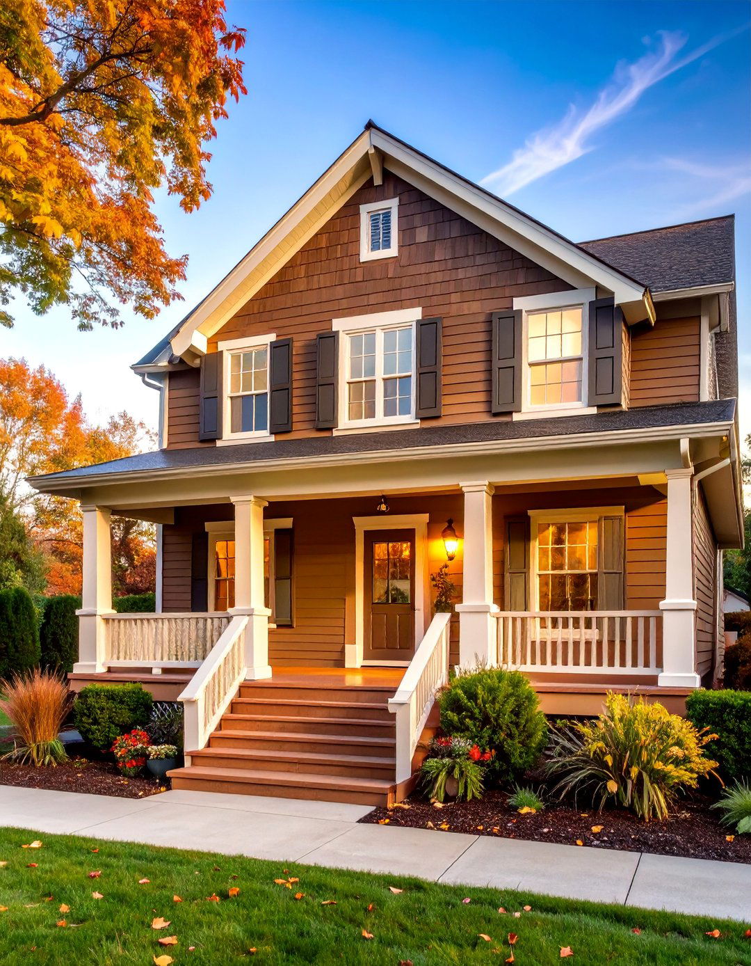 Coffee Brown with Cream Trim Cottage Style - 25 Dark Brown House Exterior Ideas