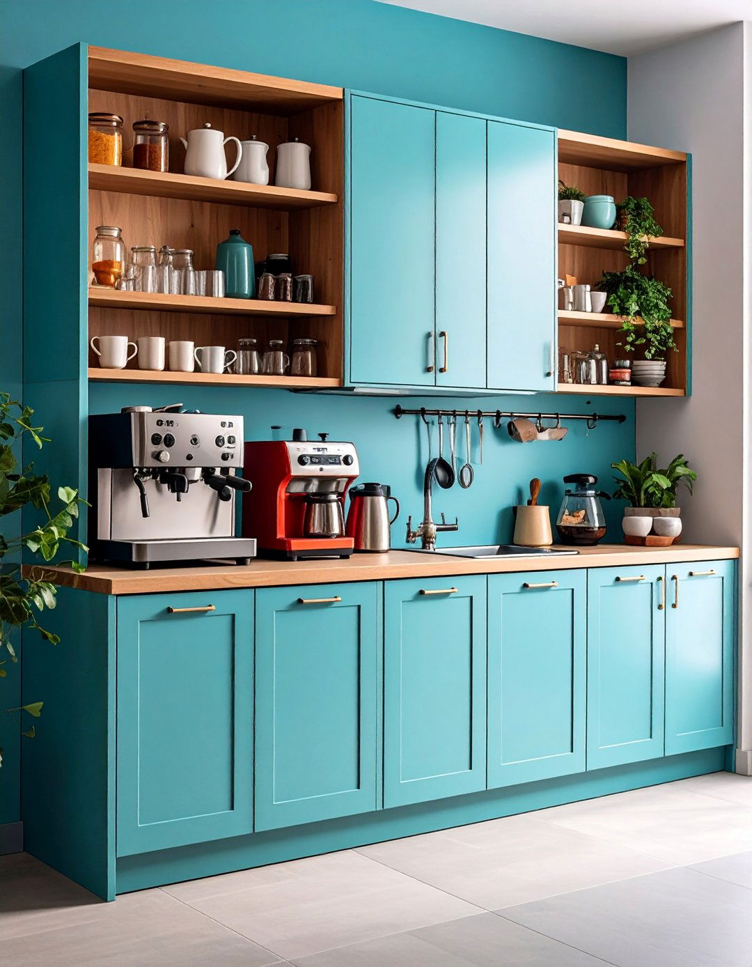 Coffee Station Organization with Integrated Storage - 25 Kitchen Cabinet Organization Ideas