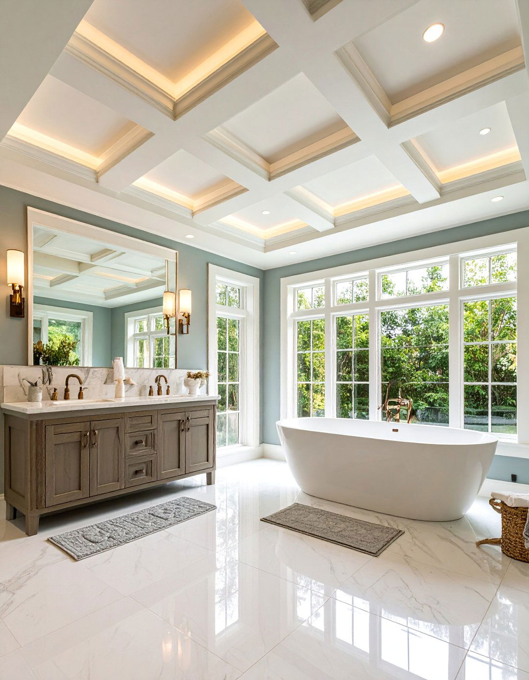 Coffered Bathroom Ceiling with Painted Accents - 25 Bathroom Ceiling Ideas