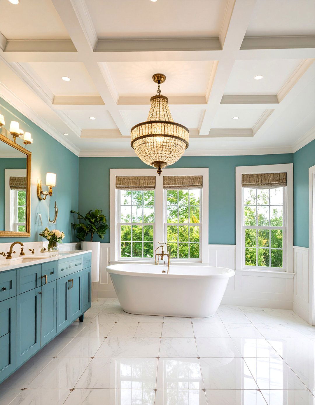 Coffered Ceiling with Recessed Lighting - 25 Elegant Bathroom Decor Ideas