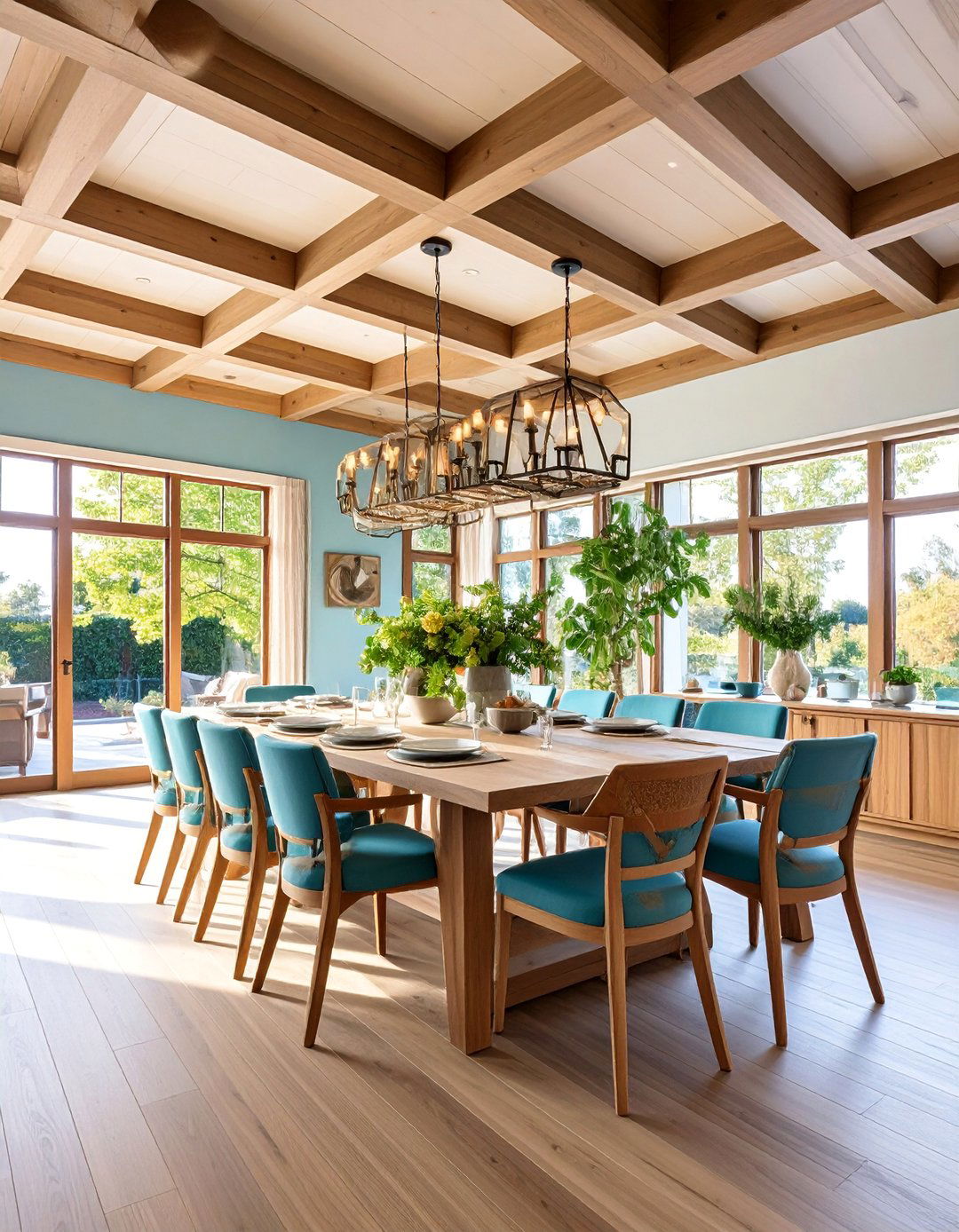 Coffered Shiplap Ceiling with Grid Beams - 25 Shiplap Ceiling Ideas