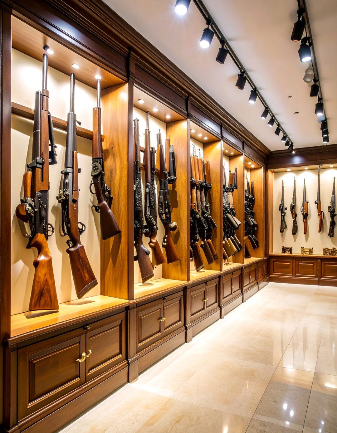 Collectors Display Gun Room with Museum Lighting - 25 Gun Room Ideas