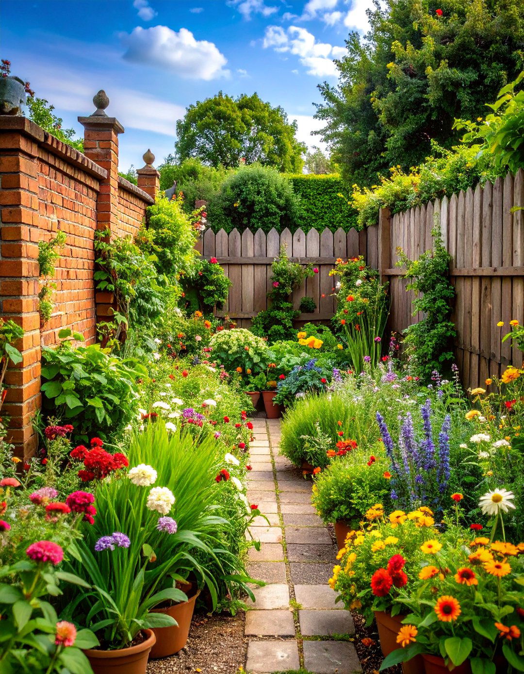 Colonial Brick Traditional Design with Heritage Plants - 25 Raised Garden Bed Along Fence Ideas
