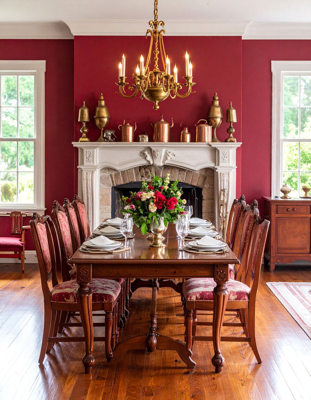 Colonial Dining Room with Fireplace and Hearth Seating - 25 Colonial Dining Room Ideas