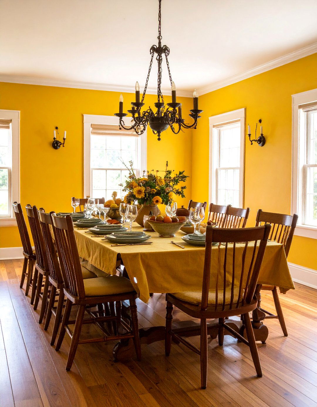 Colonial Dining Room with Harvest Table and Bench Seating - 25 Colonial Dining Room Ideas