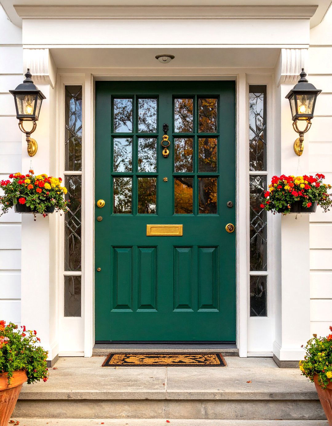 Colonial Door with Decorative Glass Panels - 25 Colonial Front Door Ideas