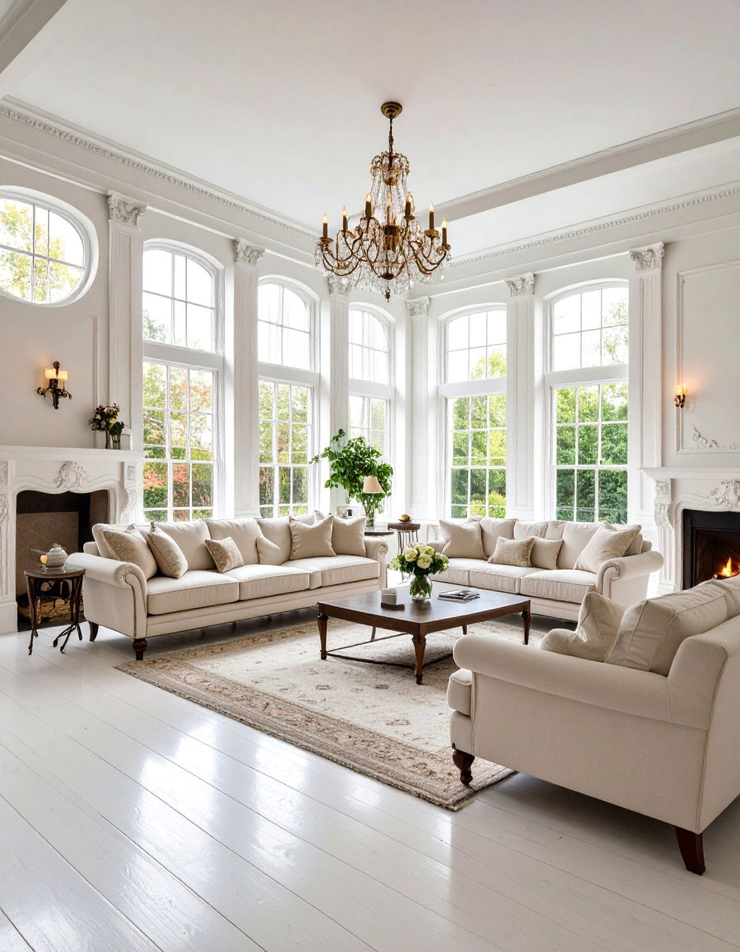 Colonial Georgian Living Room with Palladian Windows - 25 Colonial Living Room Ideas