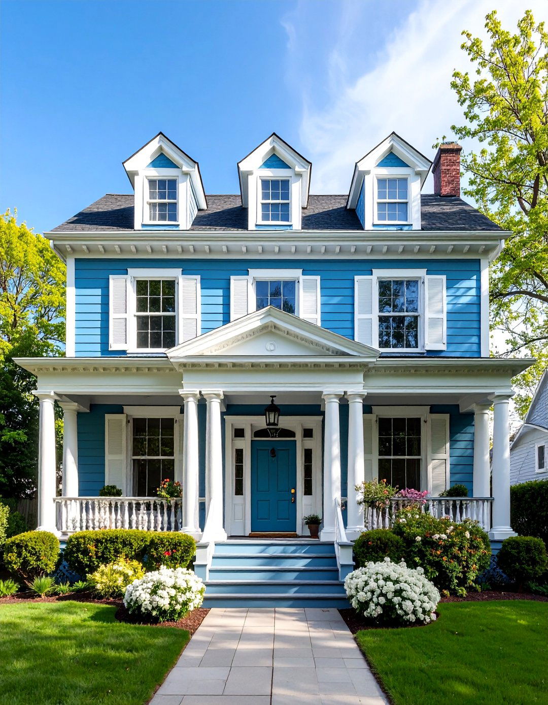 Colonial Light Blue Symmetrical Traditional - 25 light blue house exterior ideas