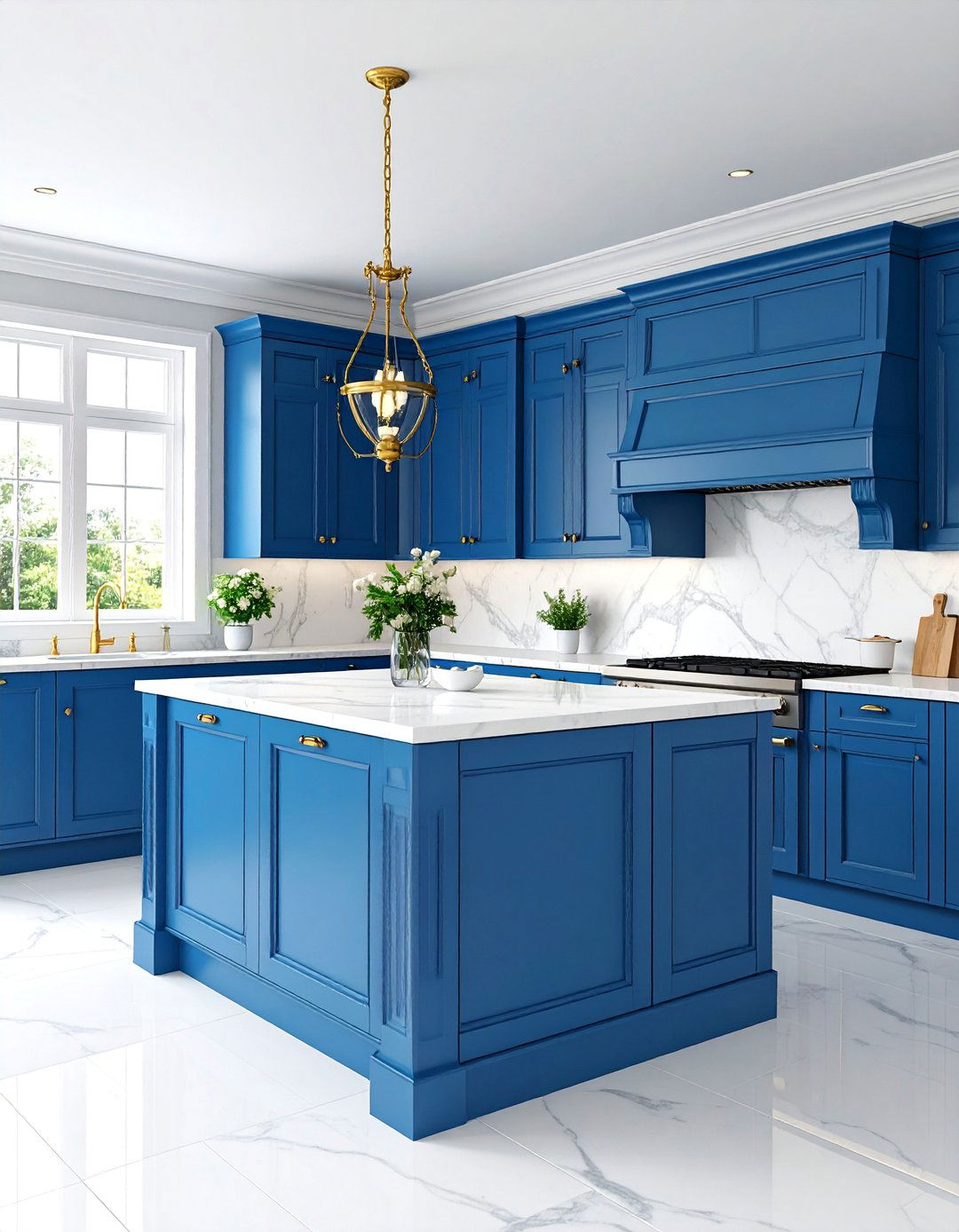 Colonial Revival Blue and White Traditional Islands - 25 Double Island Kitchen Ideas