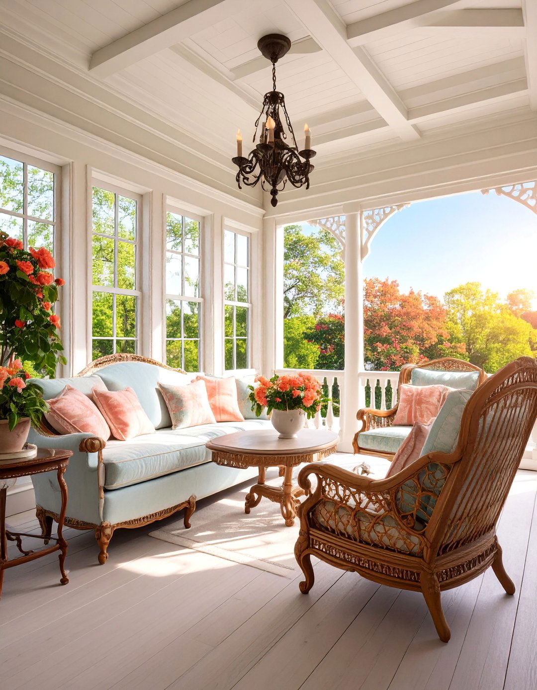 Colonial Revival Sunroom with Federal Style Details - 25 Sunroom and Deck Combo Ideas