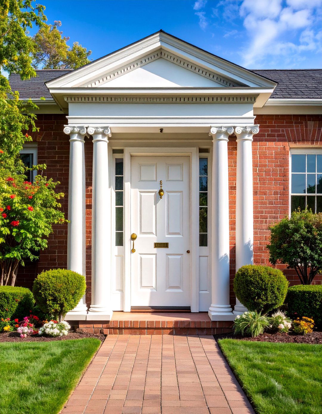 Colonial Revival White Front Door with Pediment Entry - 25 White Front Door Ideas