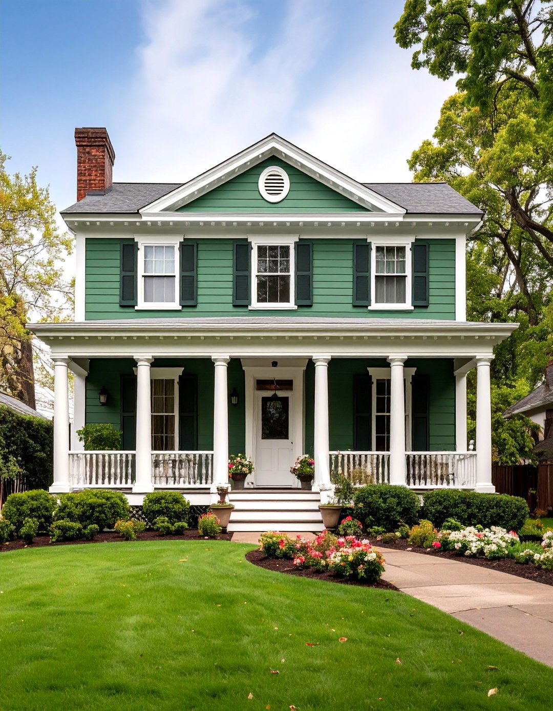 Colonial Revival with Symmetrical Design - 25 Dark Olive Green House Designs
