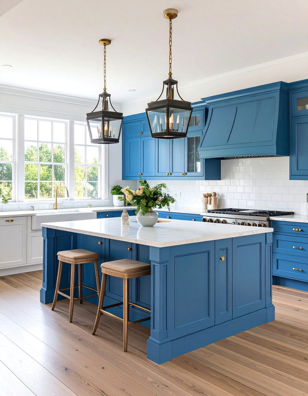 Colonial White Cabinets with Wedgwood Blue Island - 25 White Kitchen Cabinets With Blue Island