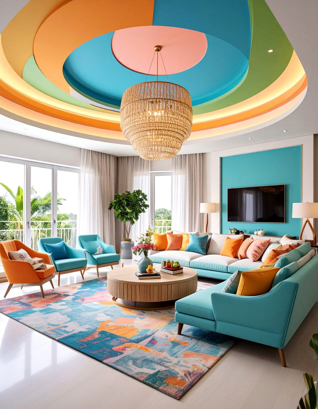 Color Accented Pop Ceiling with Bold Hues - 25 Pop Ceiling Design Ideas