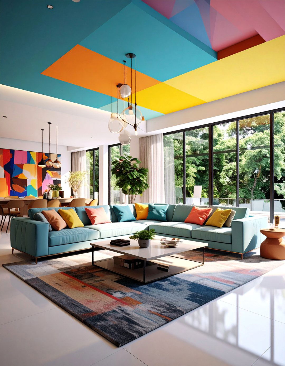 Color Blocked Ceiling Paint in Bold Geometric Shapes - 25 Ceiling Paint Ideas