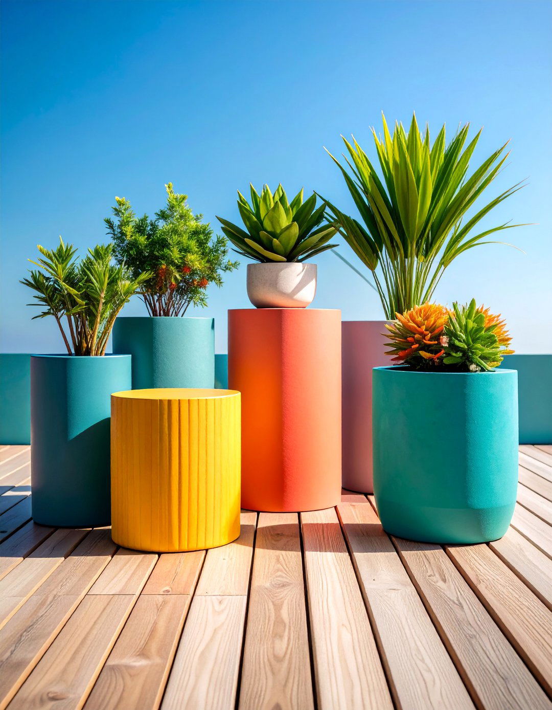 Color Blocked Concrete Outdoor Plant Stand - 25 Outdoor Plant Stand Ideas