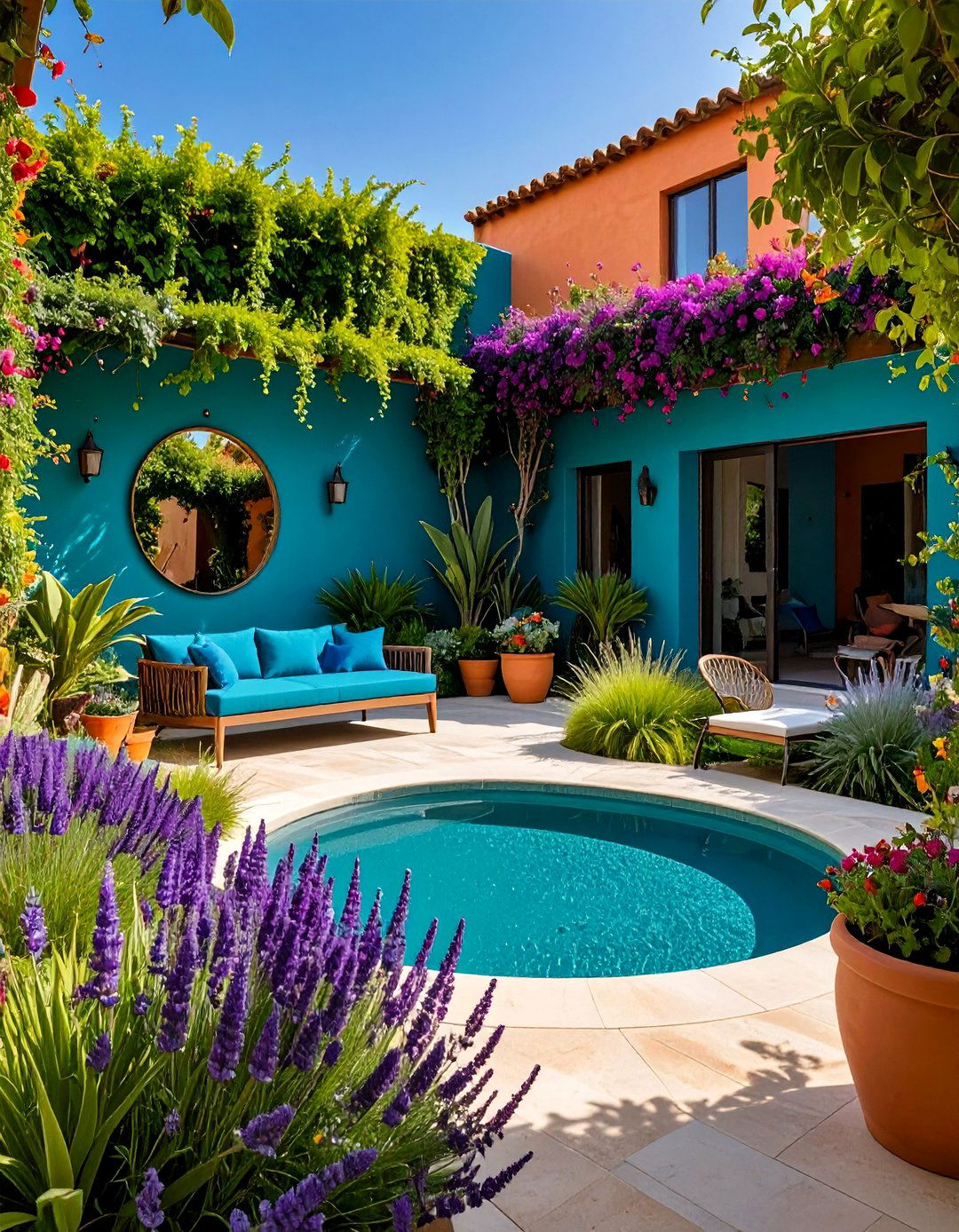 Color Blocked Enclosed Garden with Bold Walls - 25 Enclosed Garden Ideas