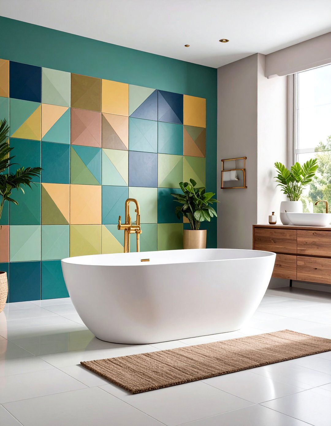 Color Blocked Geometric Surround - 25 Bathtub Surround Ideas