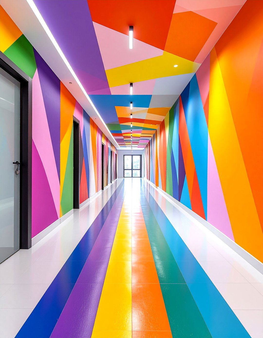 Color Blocked Hallway with Geometric Paint Design - 25 Narrow Hallway Ideas