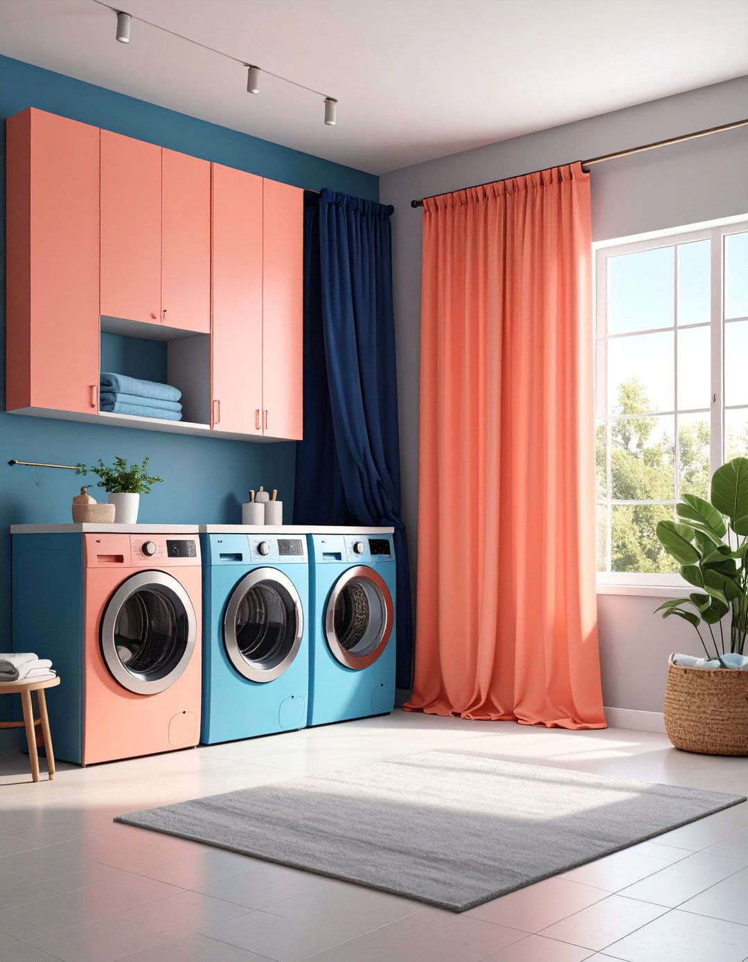 Color Blocking Curtains with Modern Edge - 25 Laundry Room Curtain Ideas