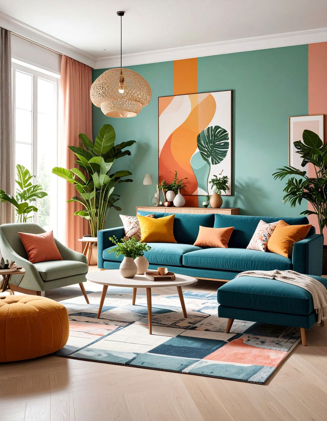 Color Blocking Living Room with Bold Accent Walls - 25 Small Living Room Ideas