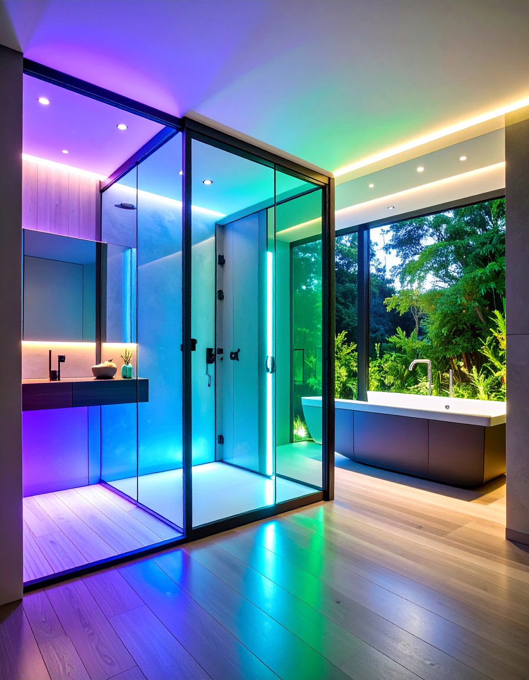 Color Changing LED Backlit Glass Pocket Door - 25 Bathroom Pocket Door Ideas