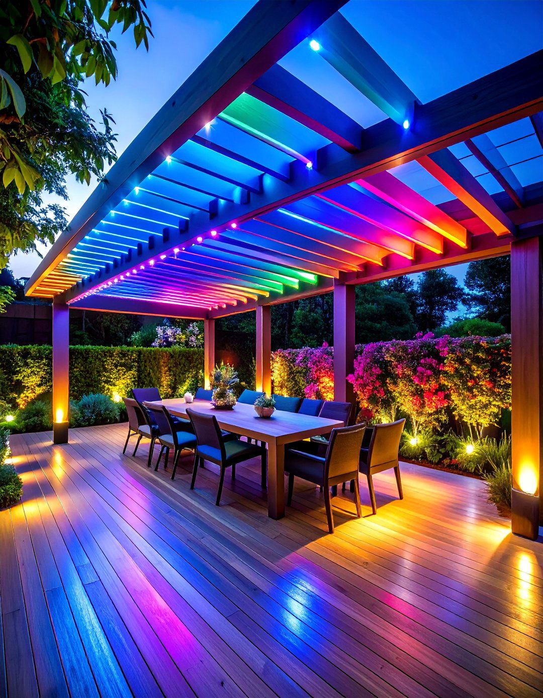 Color Changing RGB Strip System - 25 Pergola Lighting Ideas