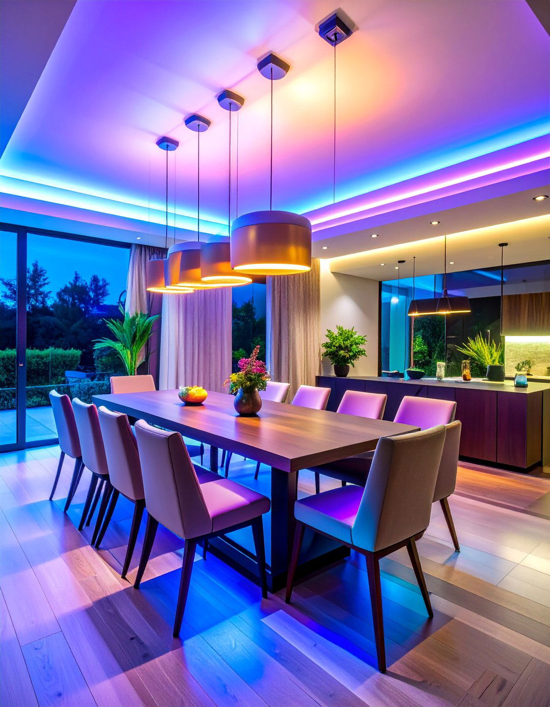 Color Changing Smart Dining Room Lighting with Voice Control - 25 Dining Room Lighting Ideas
