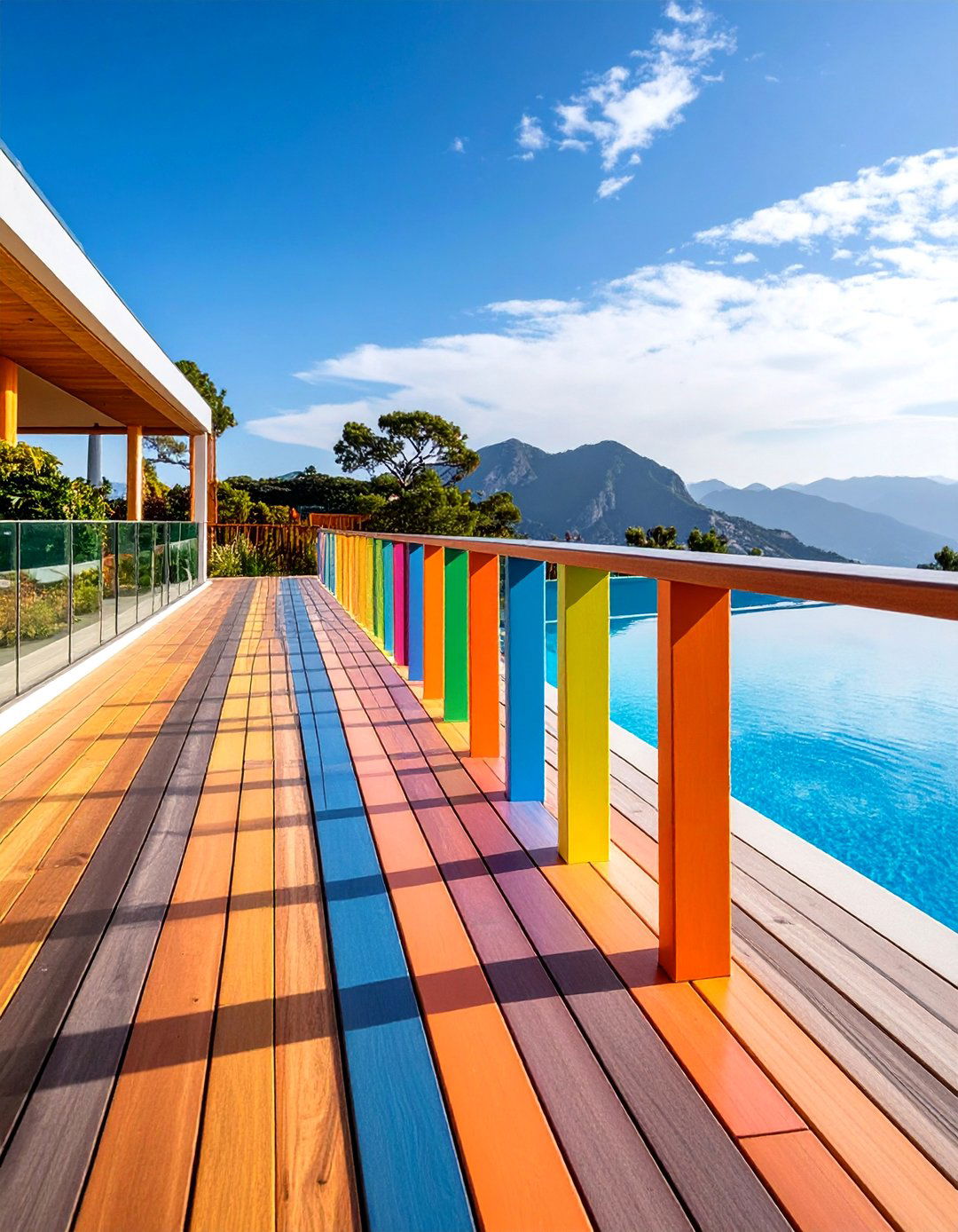 Color Coordinated Pool Deck Railing with Contrasting Accents - 25 Pool Deck Railing Ideas
