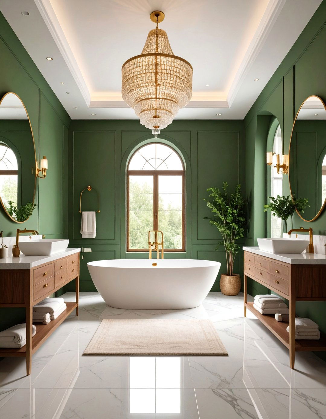 Color Drenched Moody Bathroom in Deep Sage Green - 25 Elegant Bathroom Decor Ideas