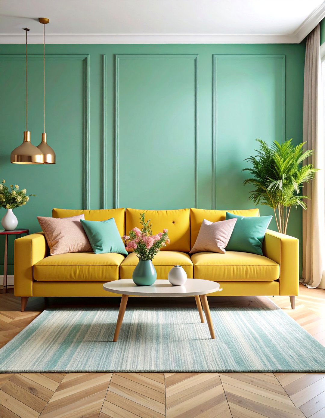 Color Pop Living Room with Bright Accent Wall - 25 Pottery Barn Living Room Ideas