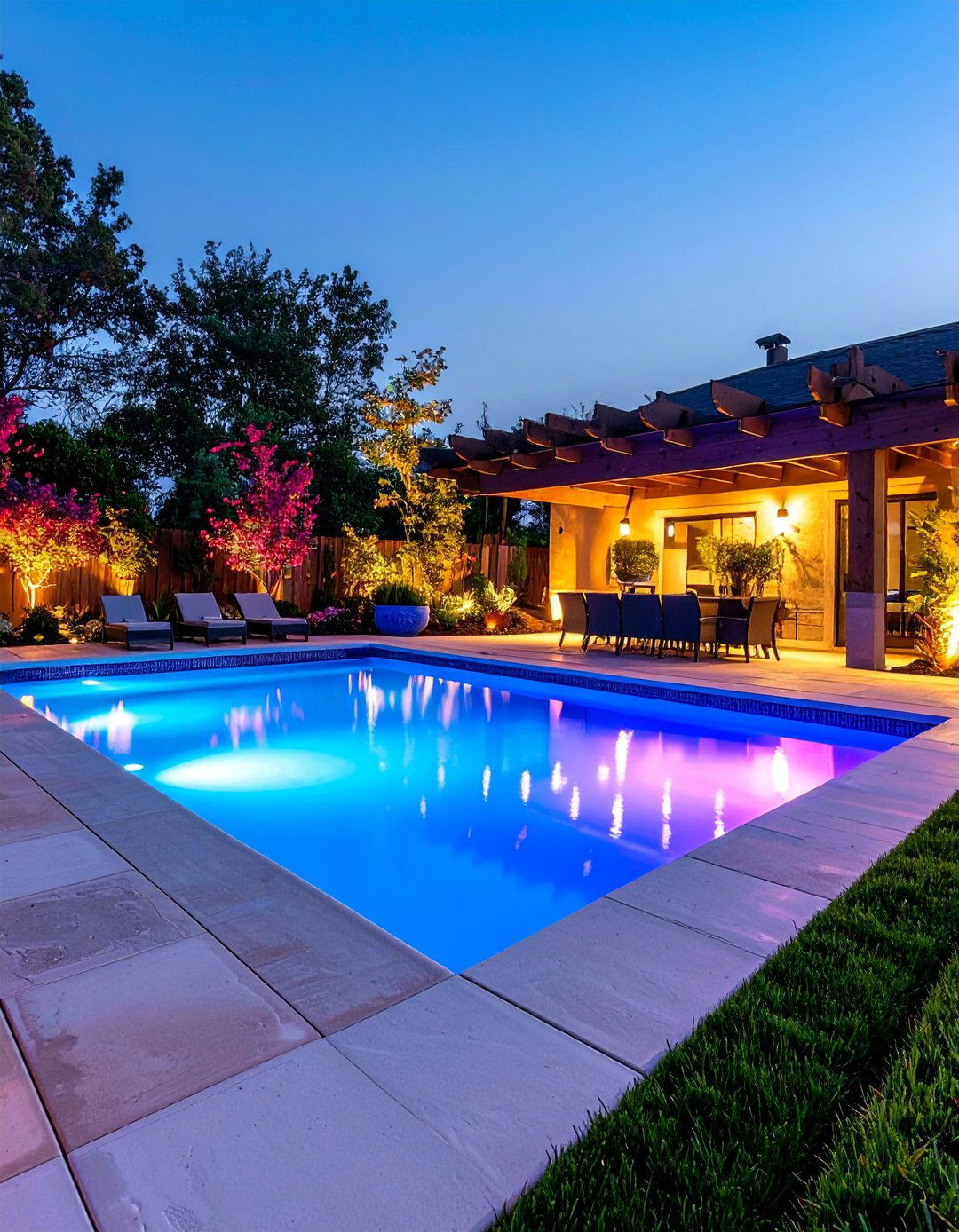 Color Synchronized Pool and Landscape Lighting System - 25 Pool Lighting Ideas