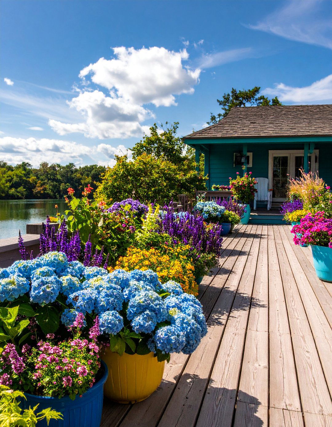 Color Themed Deck with Coordinated Plant Palettes - 25 Deck Decorating Ideas With Plant