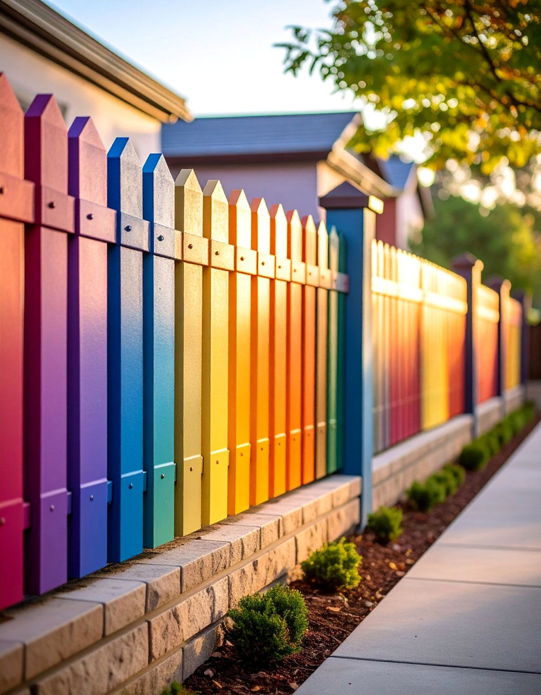 Colored Concrete Block Fence with Gradient Effects - 25 Concrete Block Fence Ideas