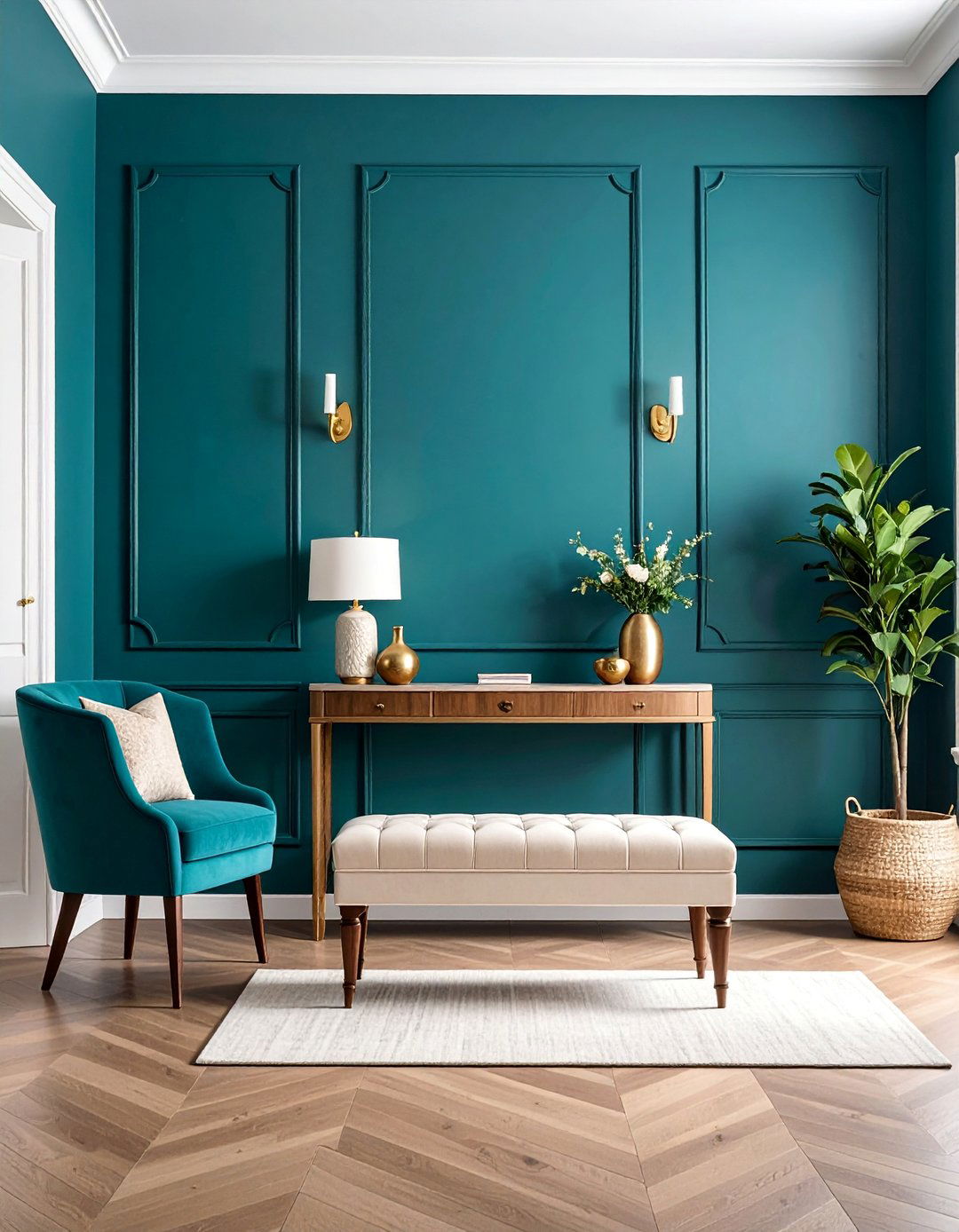 Colorful Accent Wall with Neutral Furnishings - 25 Entryway Wall Ideas