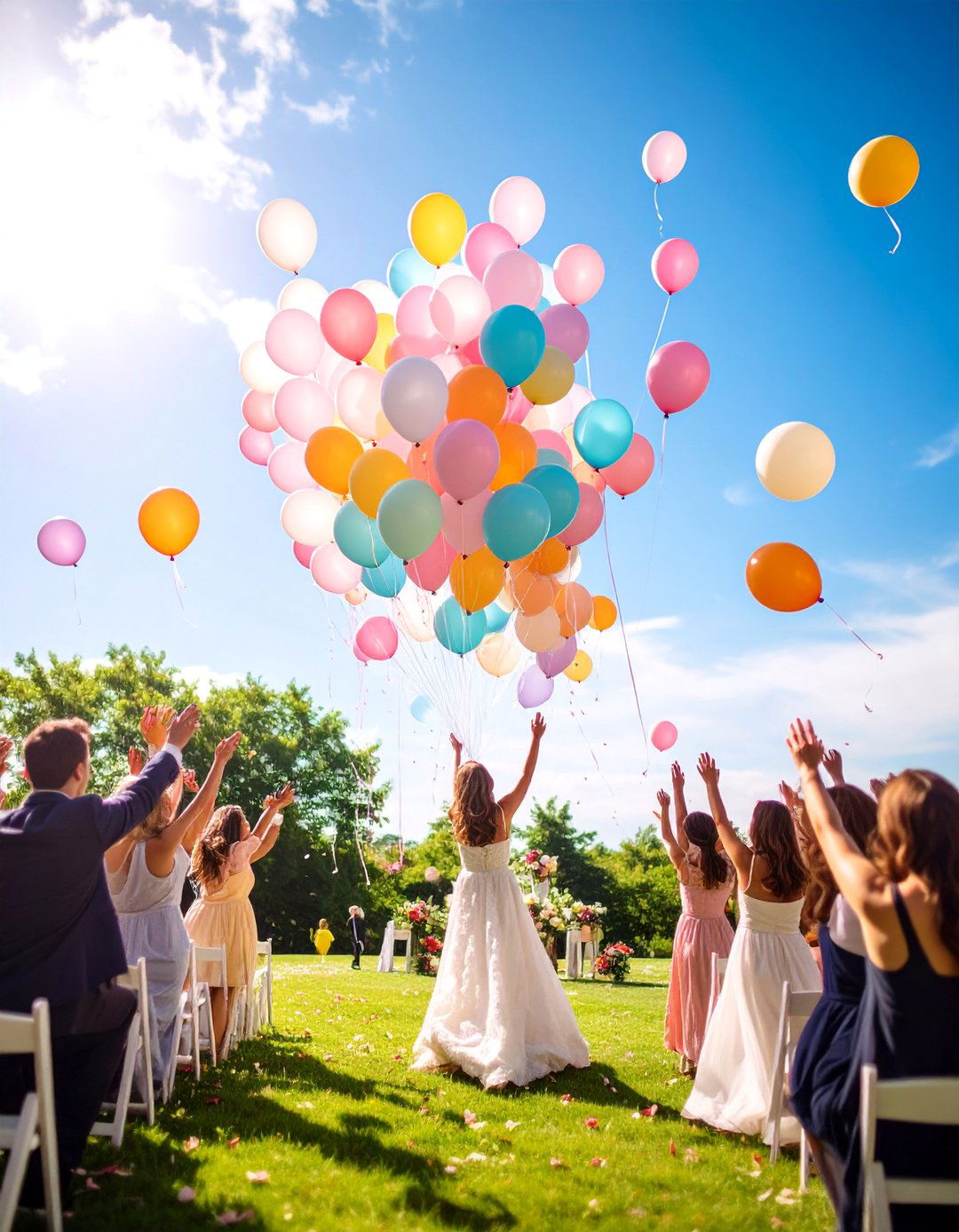 Colorful Balloon Release Moment - 25 Wedding Send-off Ideas