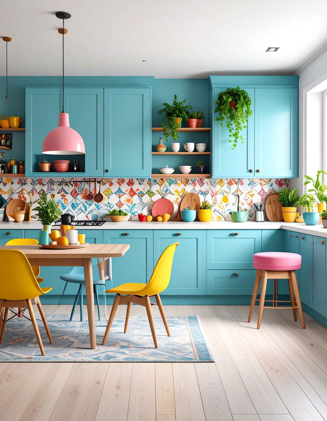 Colorful Eclectic Kitchen with Mix and Match Seating - 25 Eat in Kitchen Ideas