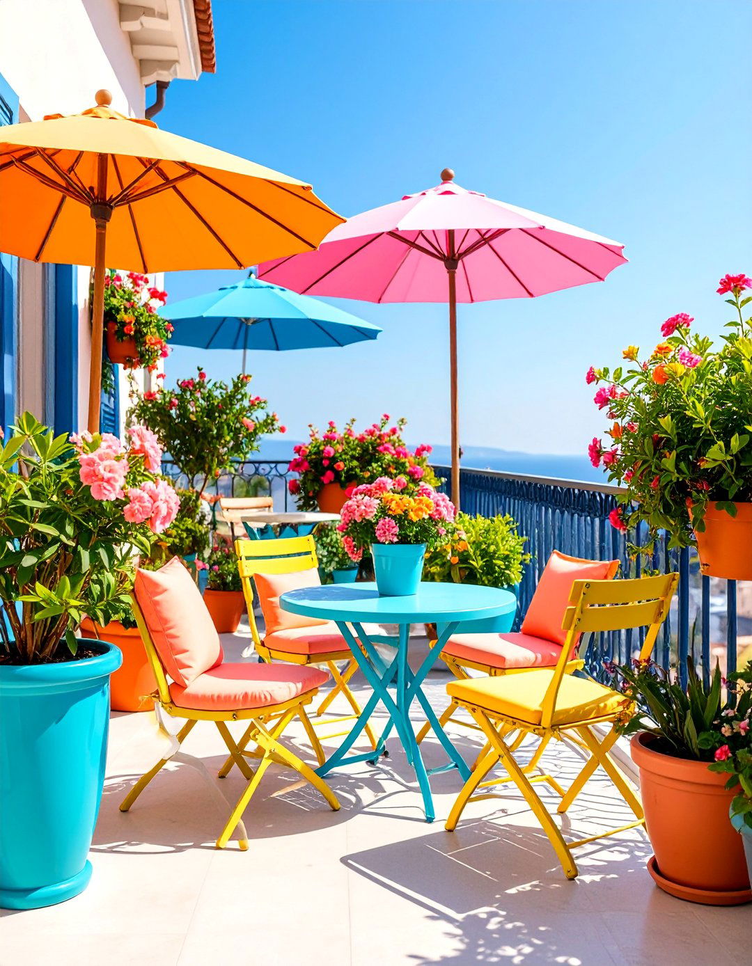 Colorful French Balcony with Bold Accent Pieces and Vibrant Plants - 25 French Balcony Ideas