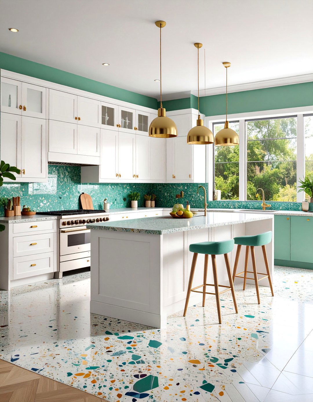 Colorful Glass Chip Terrazzo with Modern Eclectic Style - 25 Terrazzo Kitchen Countertops