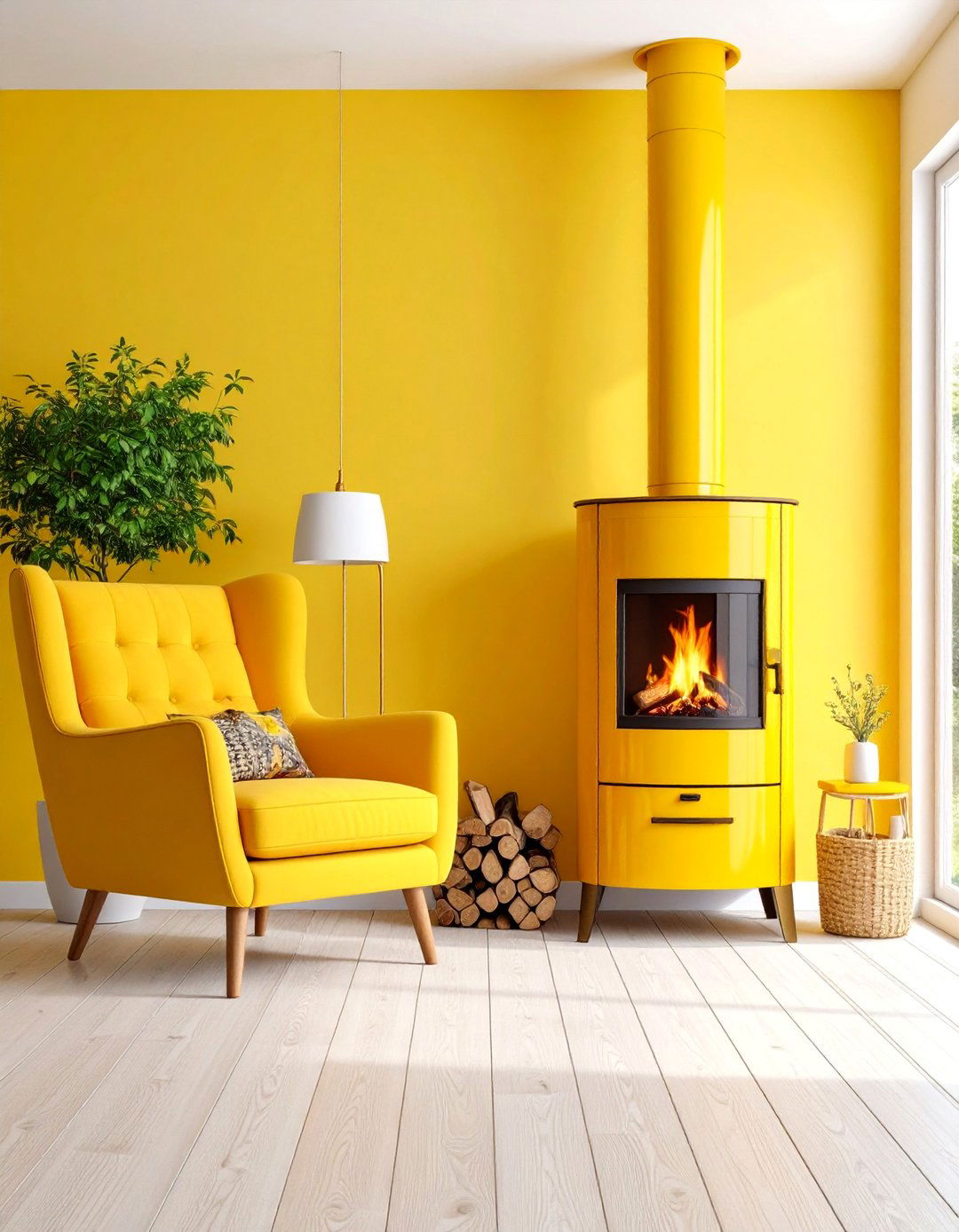 Colorful Log Burner with Bold Statement Finish - 25 Log Burner Ideas