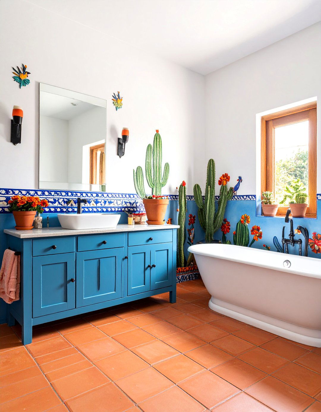 Colorful Mexican Bathroom with Hand Painted Murals - 25 Mexican Bathroom Ideas