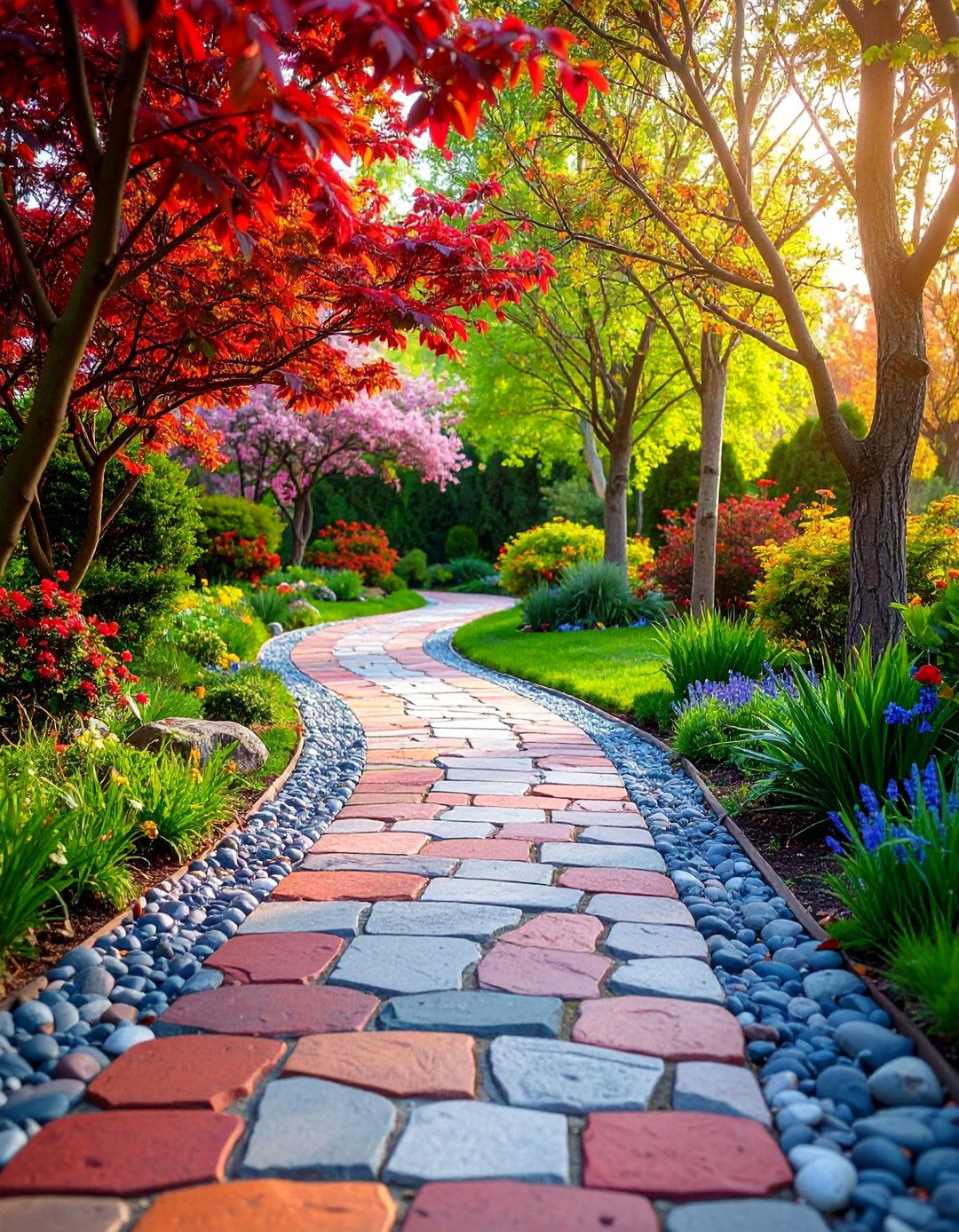 Colorful Mixed Flagstone Walkway with Mosaic Effects - 25 Flagstone Walkway Ideas