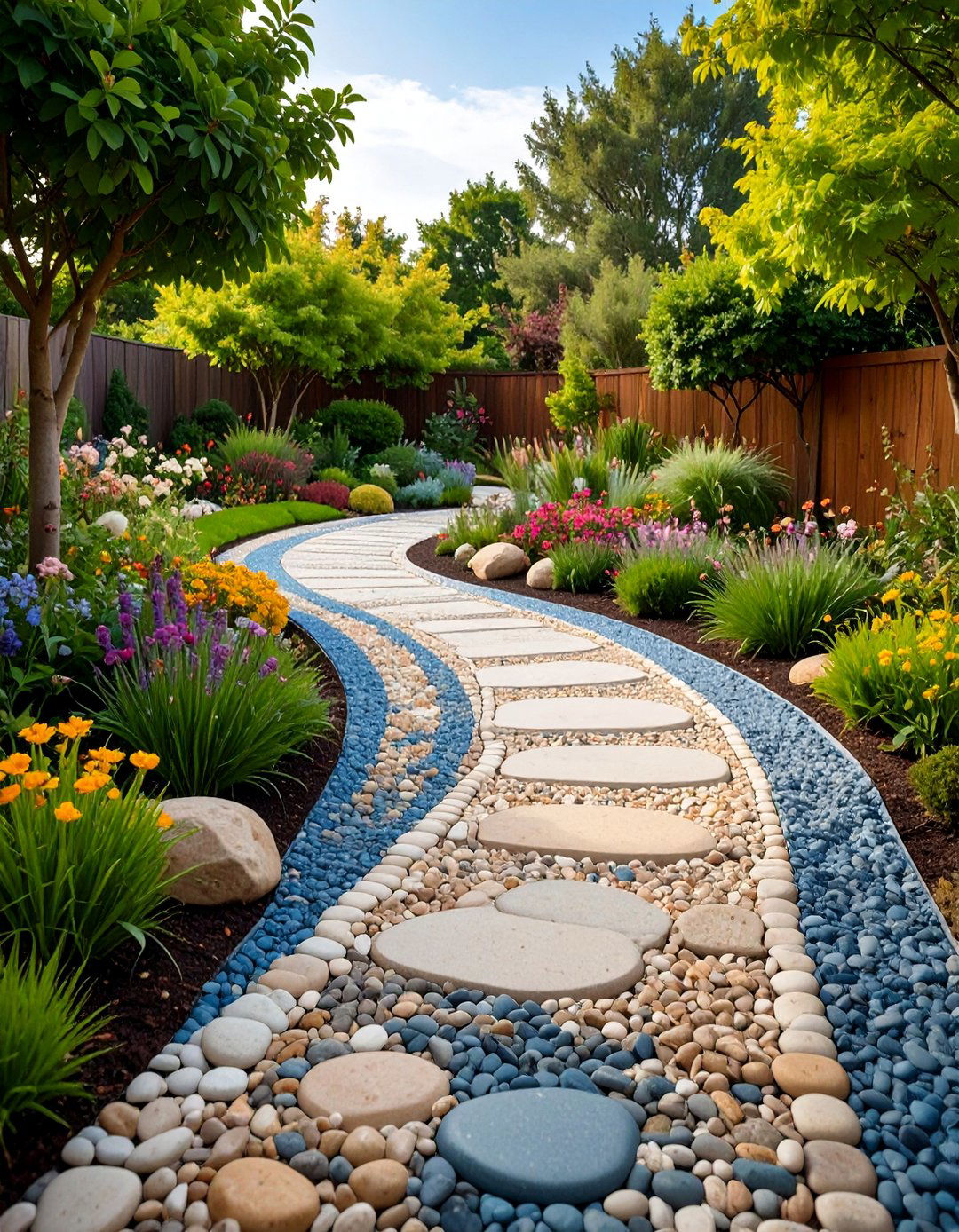 Colorful Mixed Size Pea Gravel Walkway Design - 25 Pea Gravel Walkway Ideas