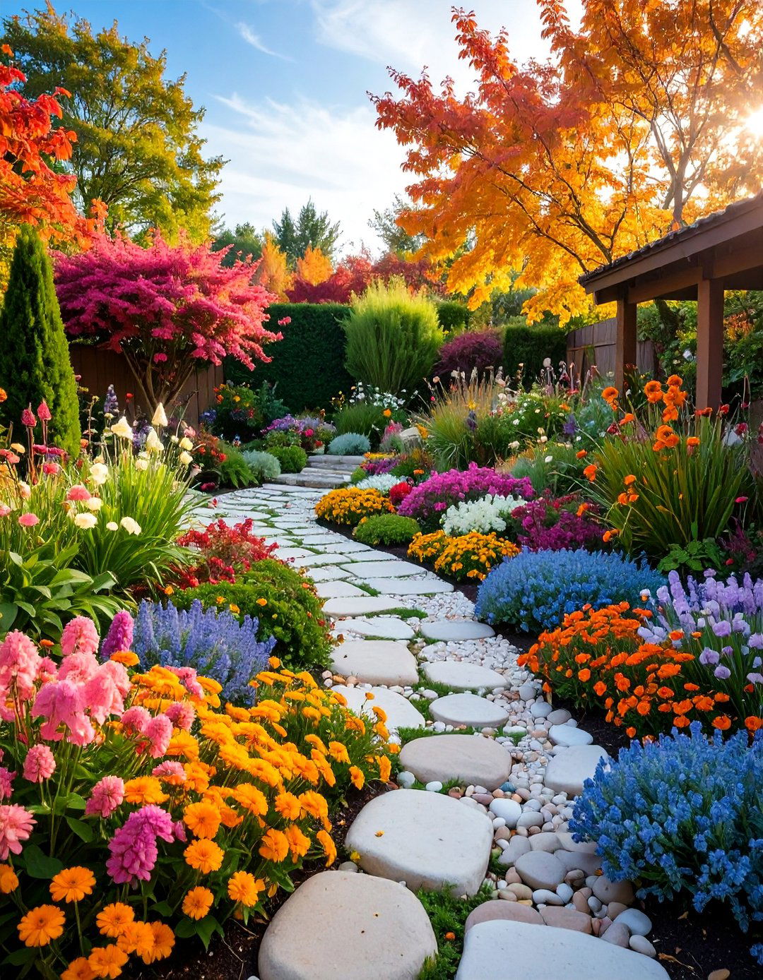 Colorful Mixed Tone River Rock Accents - 25 River Rock Edging Ideas