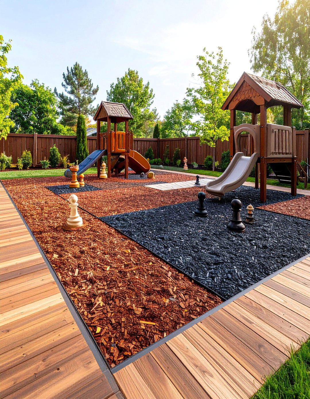 Colorful Rubber Mulch Checkerboard Play Patio - 25 mulch patio ideas