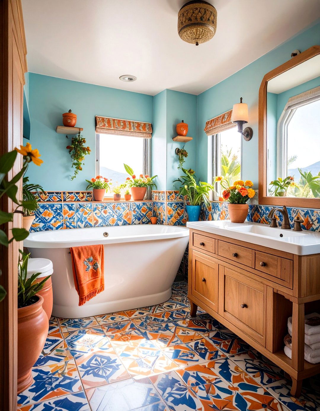 Colorful Spanish Tile Pattern Bathroom - 25 Rv Wallpaper Ideas