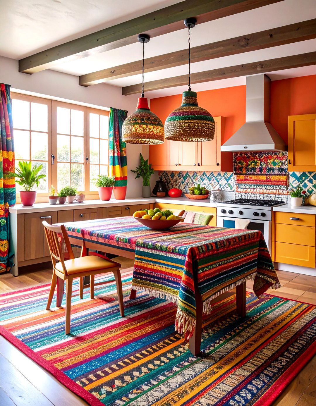 Colorful Textile Kitchen with Woven Accent Elements - 25 Mexican Kitchen Ideas