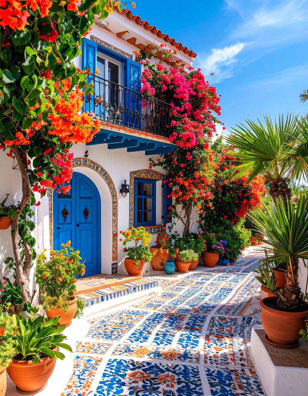 Colorful Tile Accented Mediterranean House Exterior - 25 Mediterranean House Exterior Ideas