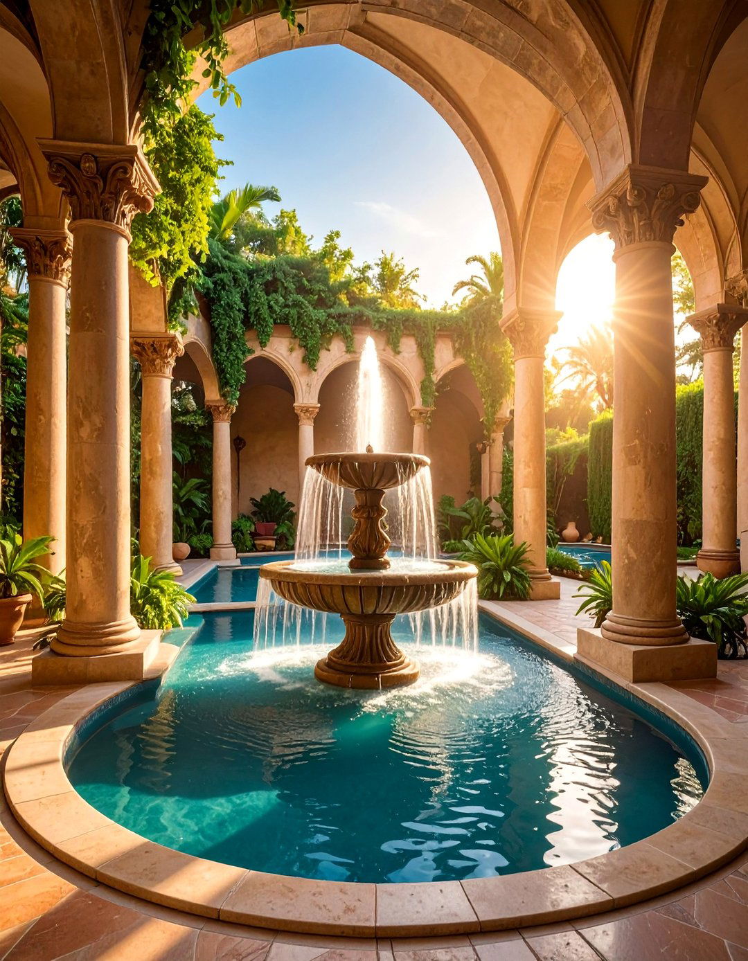 Column Fountain Pool Feature - 25 Pool Fountain Ideas