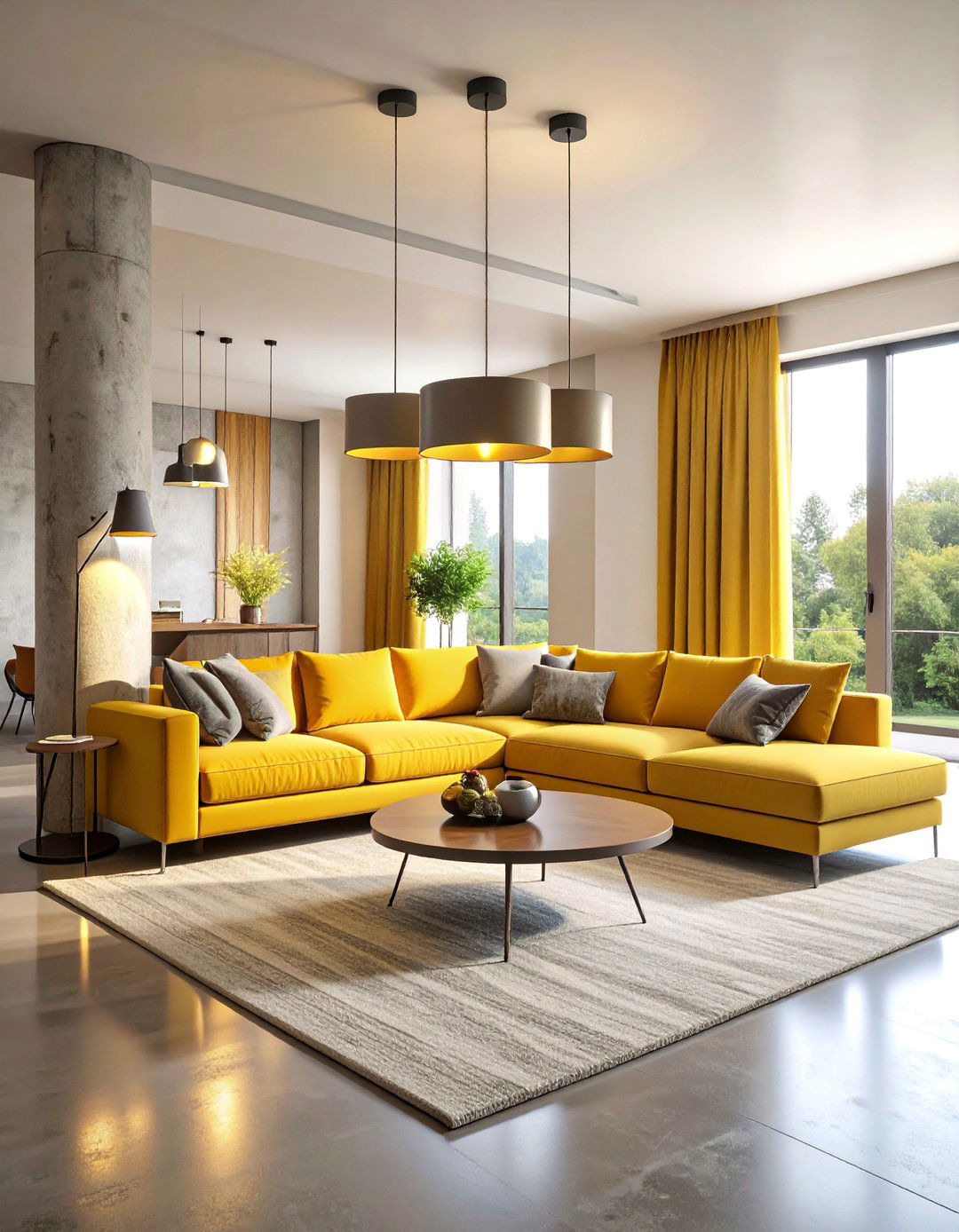 Column Integration Seating Area - 25 Awkward Living Room Layout Ideas